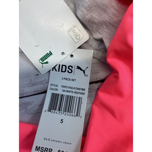 Puma Kids Girls 2 Piece Set Grey T-shirt and Pink Pants New with Tag Size Small - Picture 3 of 3